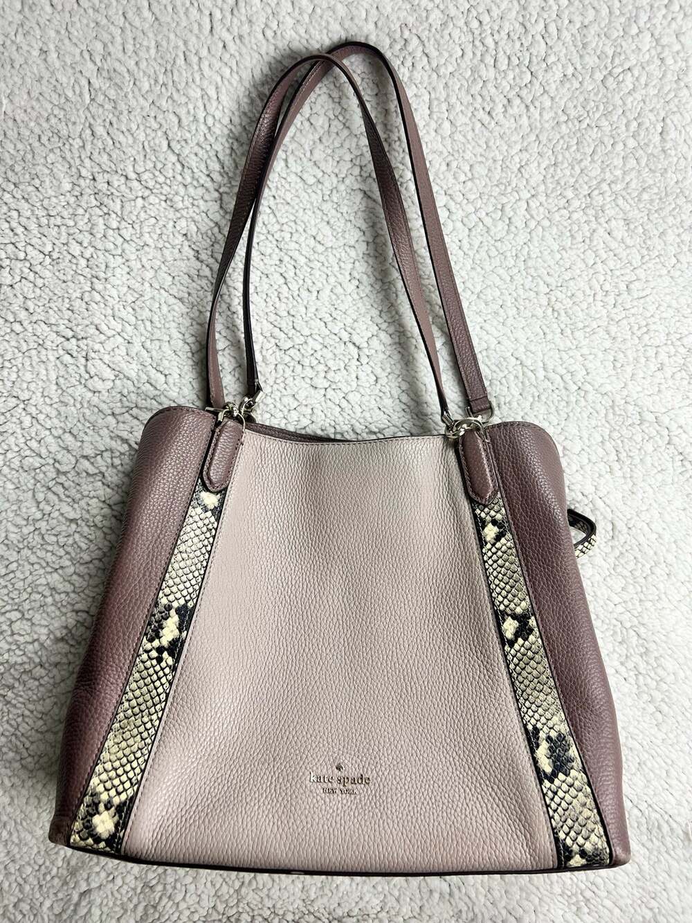 Kate Spade Jackson Satchel Pebble Leather Snake-Trim Triple Compartment purse